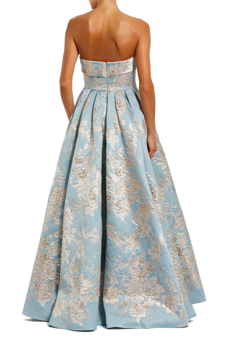 Floral Brocade Strapless A Line Ballgown, Alternate, color, Blue Multi