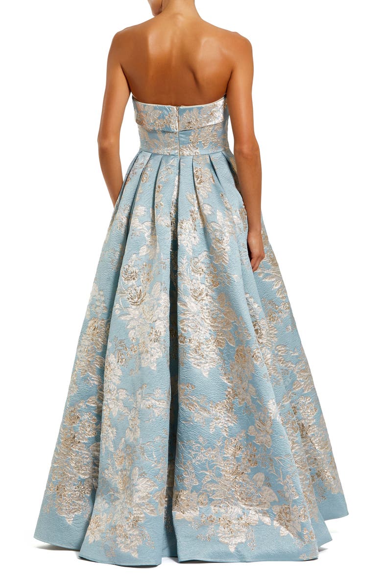 Mac Duggal Floral Brocade Strapless A Line Ballgown, Alternate, color, Blue Multi