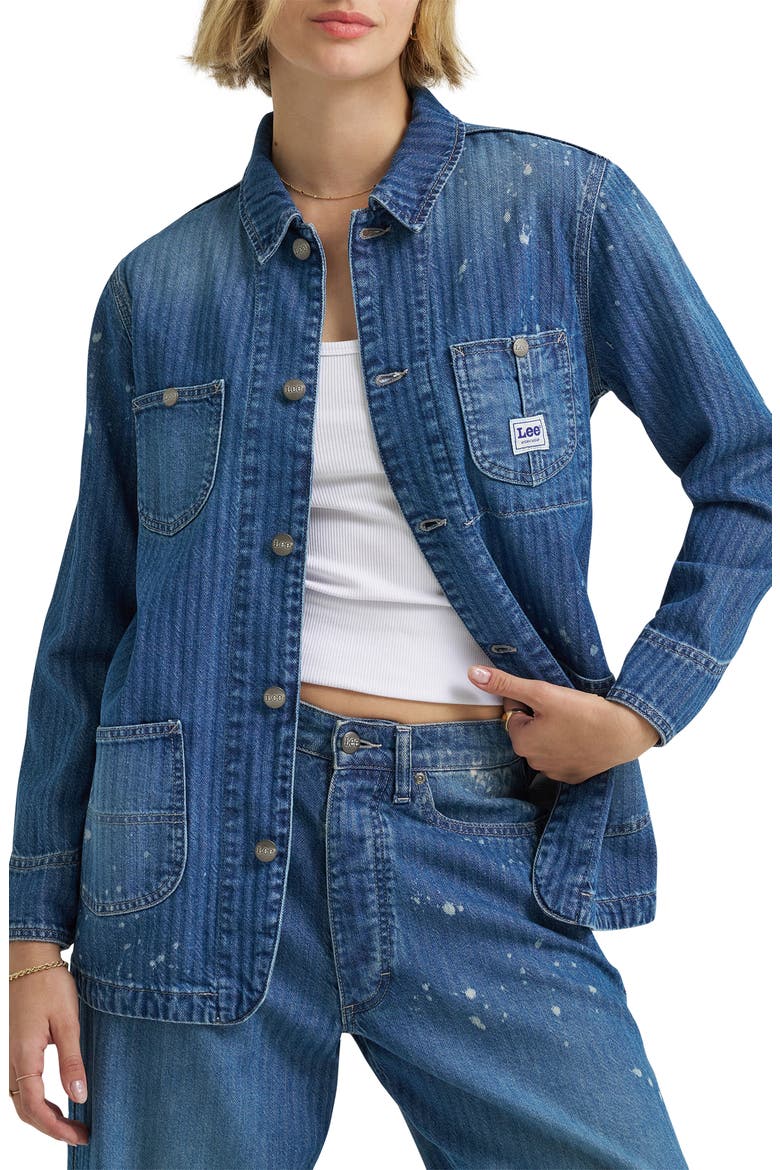 Bleach Splatter Herringbone Denim Chore Jacket, Main, color, DREAM OF ME
