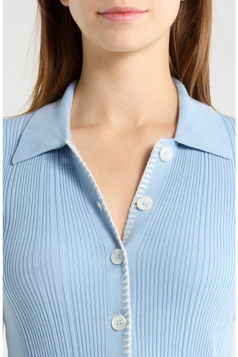 Harper Whipstitch Detail Short Sleeve Cardigan, Alternate, color, SKY