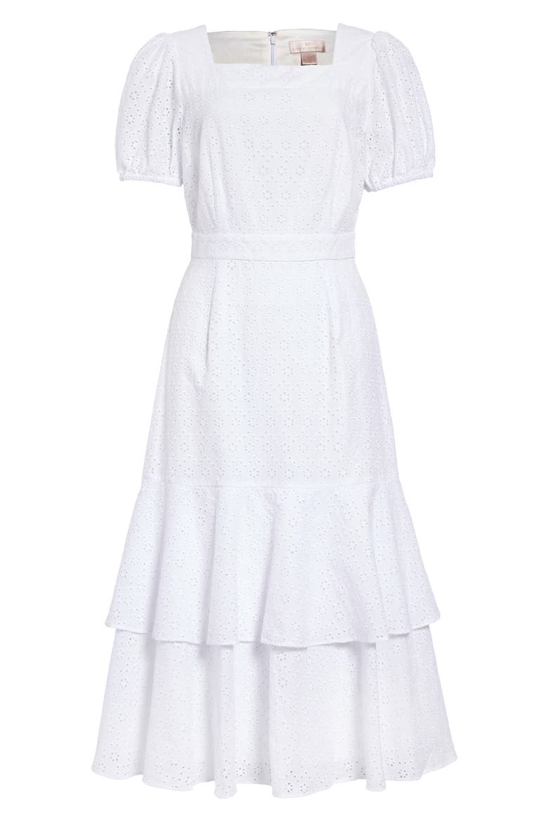 Tiered Eyelet Midi Dress, Main, color, WHITE