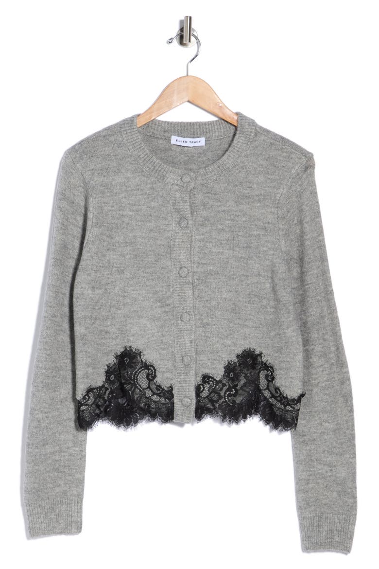 Lace Detail Cardigan, Main, color, LIGHT GREY MIX