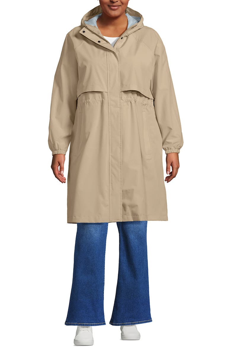 Lands' End Plus Size Squall Packable Long Raincoat, Main, color, Champagne