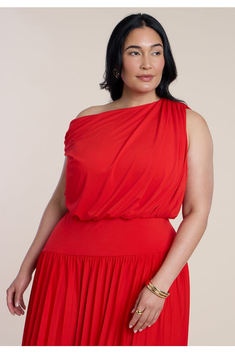 Draped One Shoulder Maxi Dress, Alternate, color, FLAME SCARLET