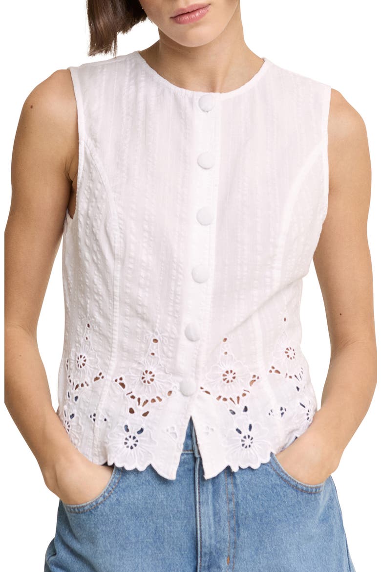 Layla Eyelet Cotton Button-Up Top, Main, color, WHITE