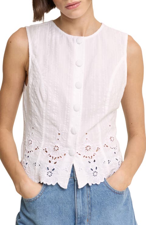 Layla Eyelet Cotton Button-Up Top