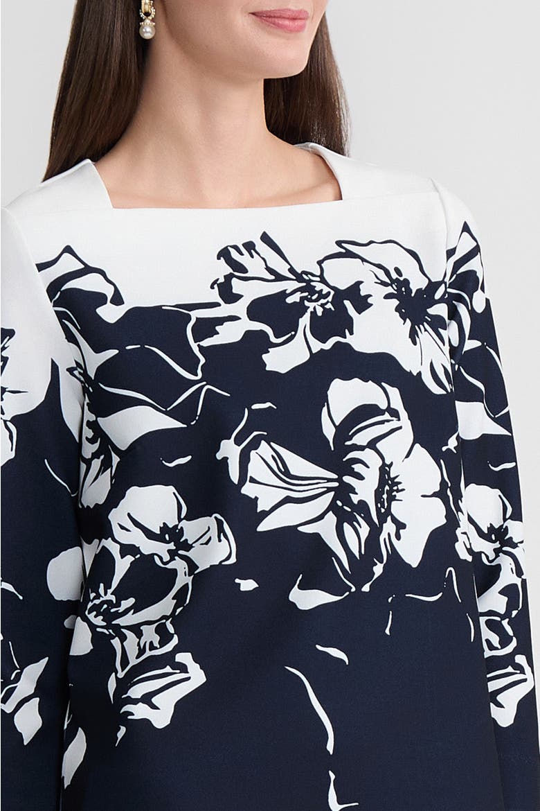 Floral Print Stretch Deco Crepe Blouse, Alternate, color, Indigo/White