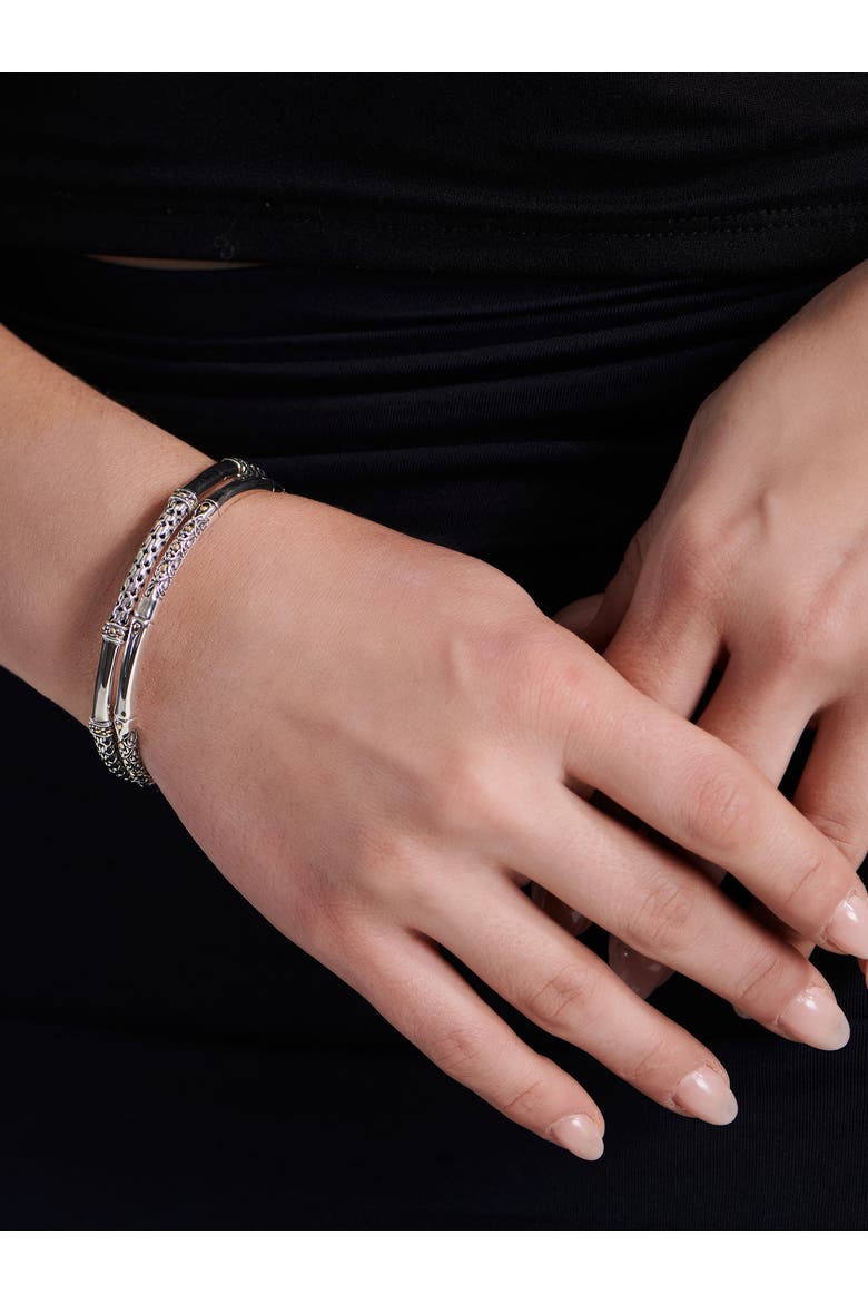 Dragon Bone Slide-on Bangle Bracelet in Sterling Silver and 18K Gold Accents, Alternate, color, Silver