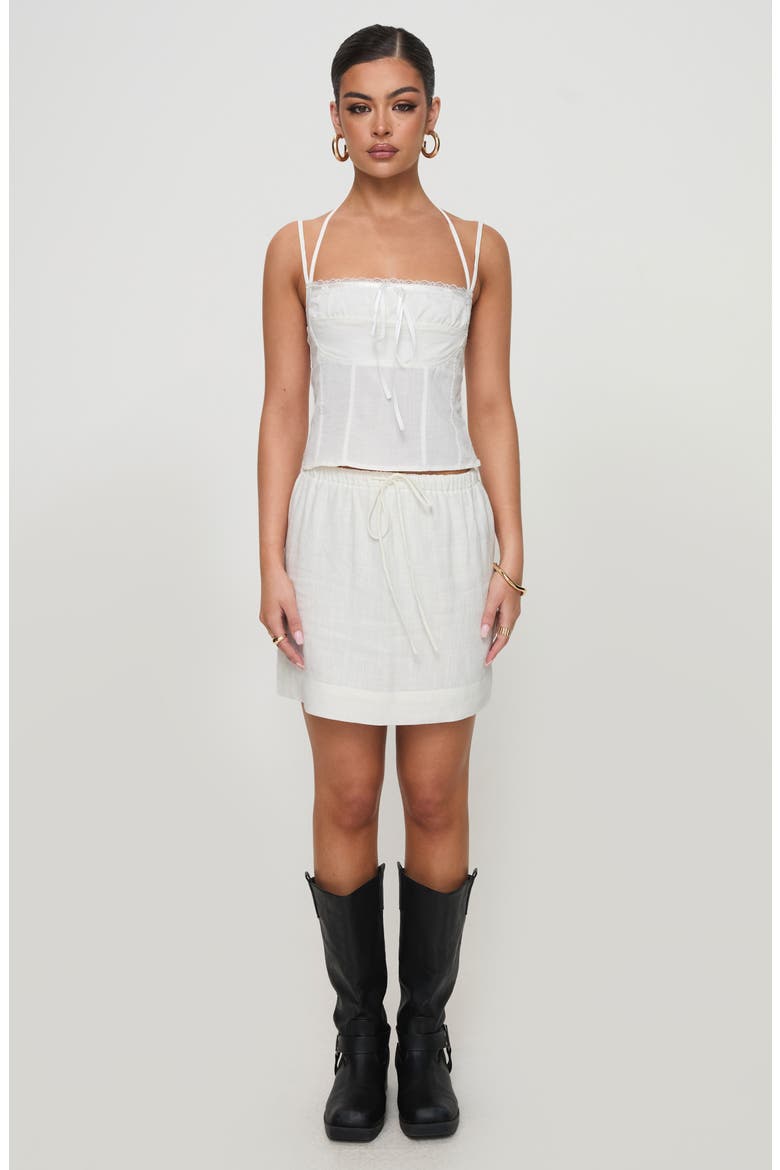 Linen Blend Drawstring Miniskirt, Alternate, color, WHITE