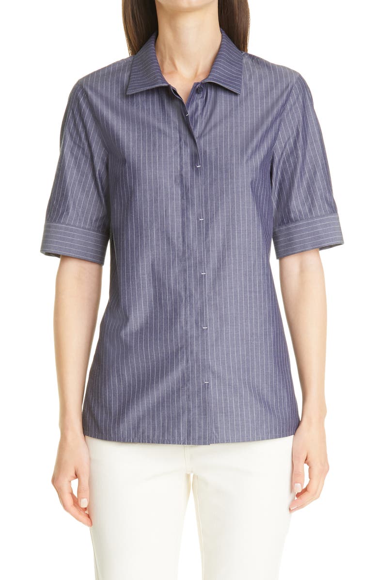 Lafayette 148 New York Farrell Avalon Stripe Cotton Blouse, Main, color,