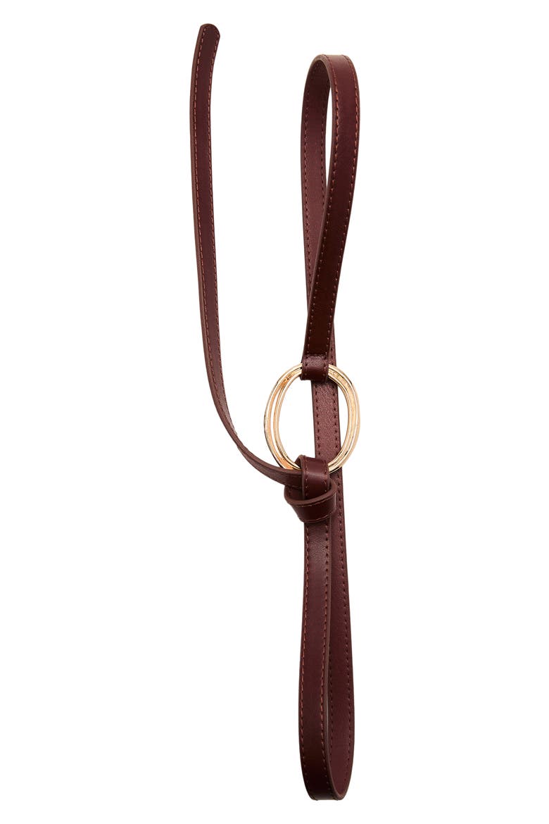 Maxi Buckle Thin Faux Leather Belt, Alternate, color, BROWN