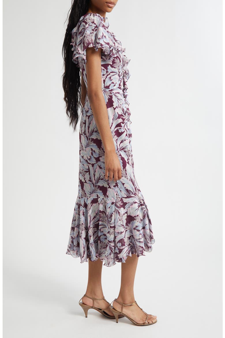Clio Floral Ruffled Midi Dress, Alternate, color, DEEP PLUM MULTI