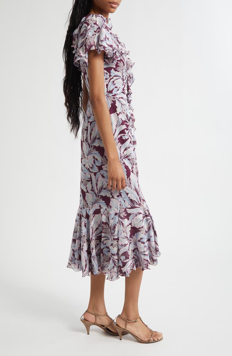 Cinq à Sept Clio Floral Ruffled Midi Dress, Alternate, color, Deep Plum Multi