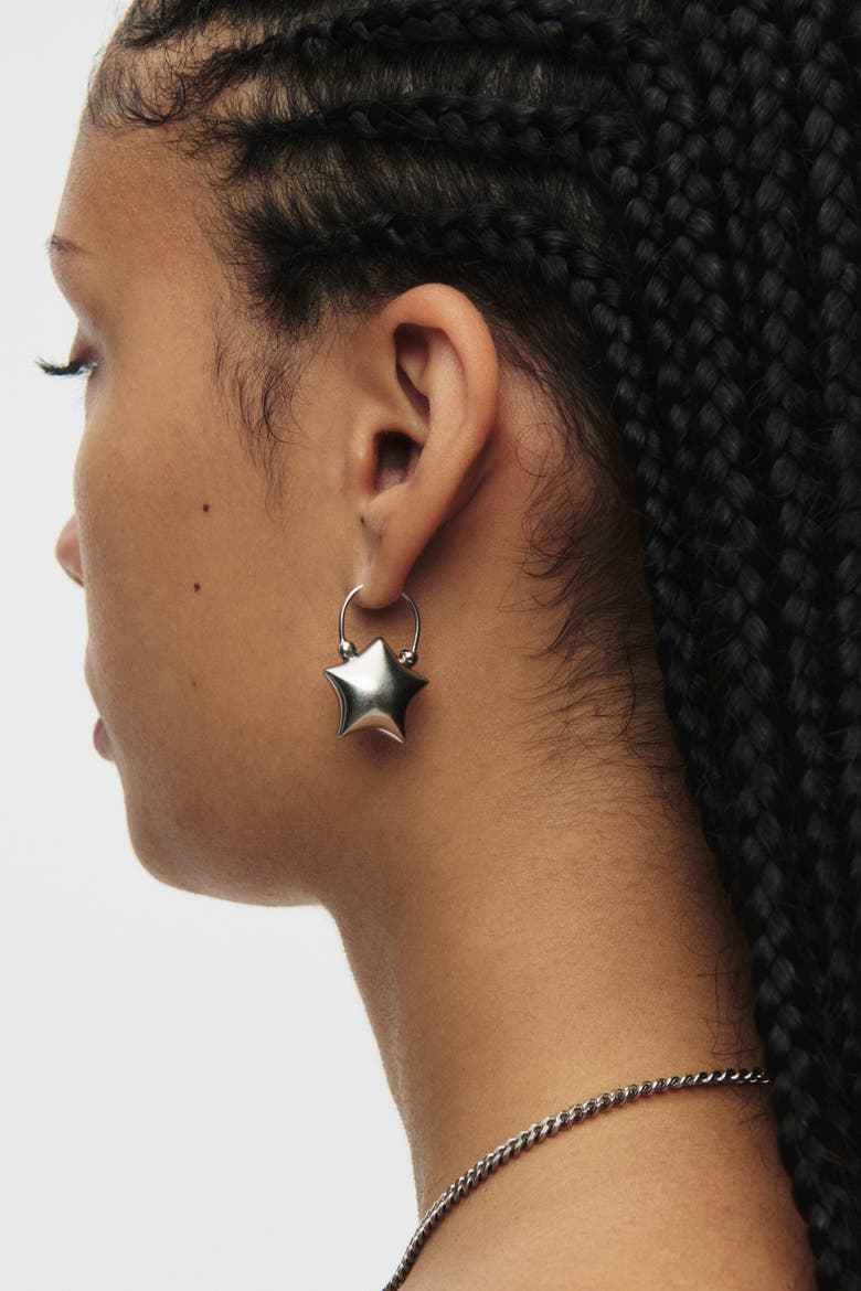 Puffed Star Earrings, Alternate, color, Silver
