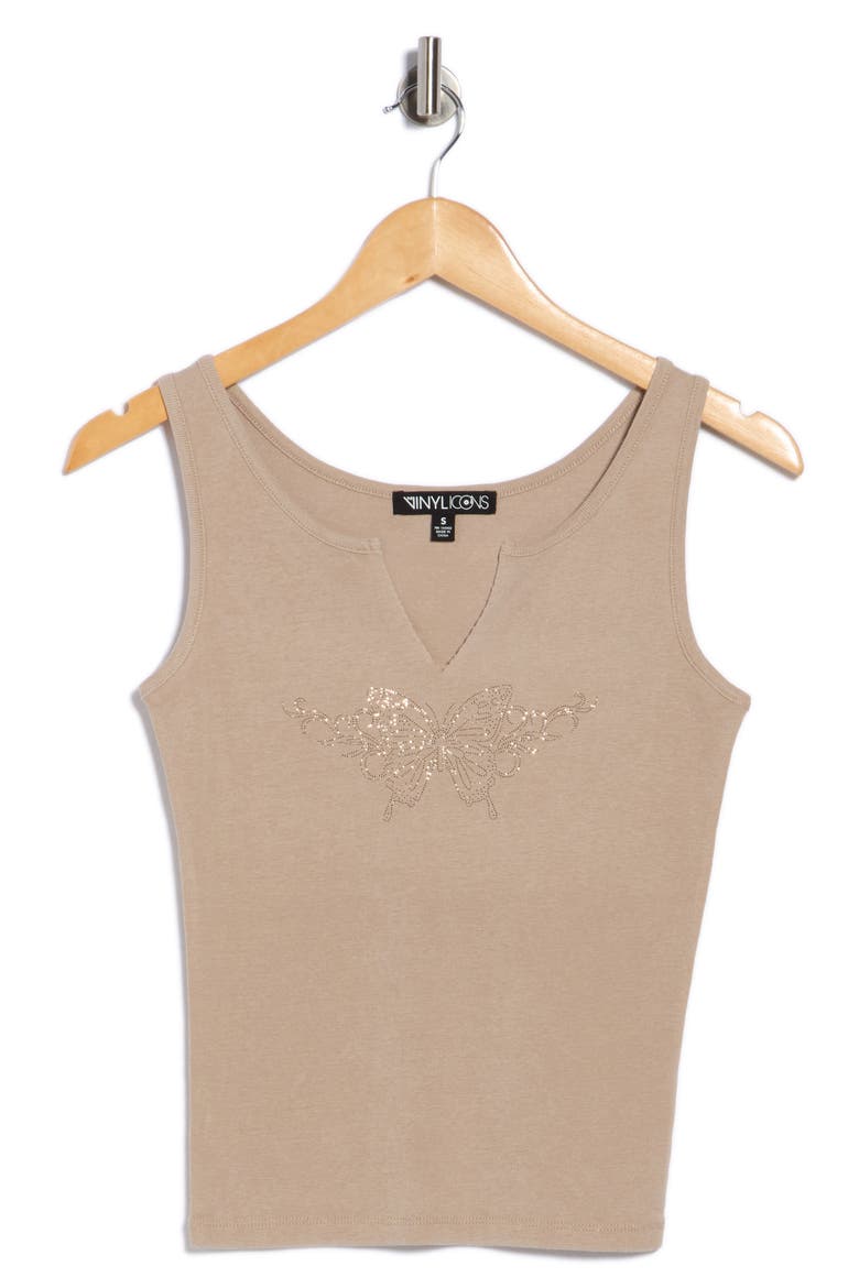 Butterfly Notch Neck Tank, Alternate, color, TAN