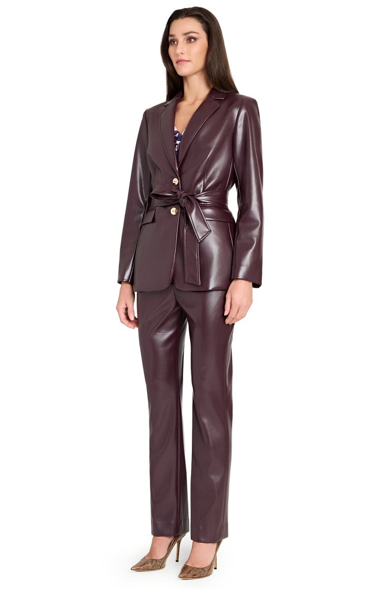 Tahari ASL Belted Faux Leather Blazer, Alternate, color, Plum