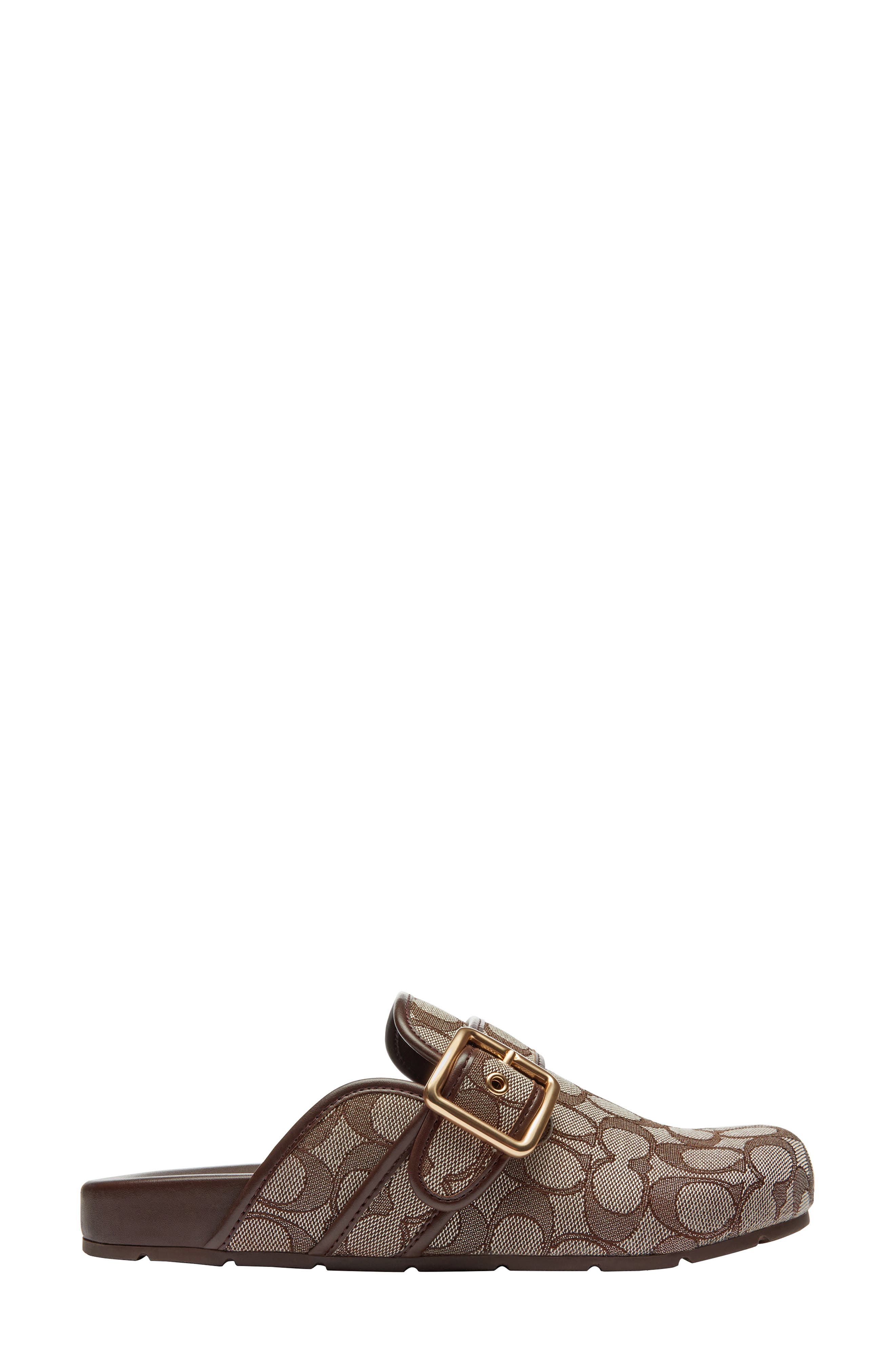 COACH Archival Signature Jacquard Buckle Clog, Alternate, color, Oak/ Maple