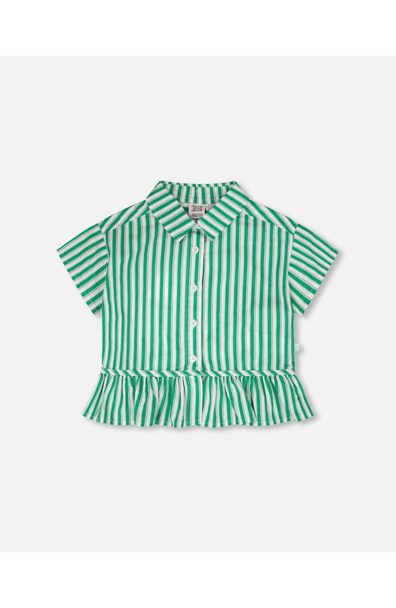 Deux par Deux Short Sleeve Striped Button Down Shirt, Main, color, Green Stripes