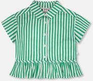 Deux par Deux Short Sleeve Striped Button Down Shirt