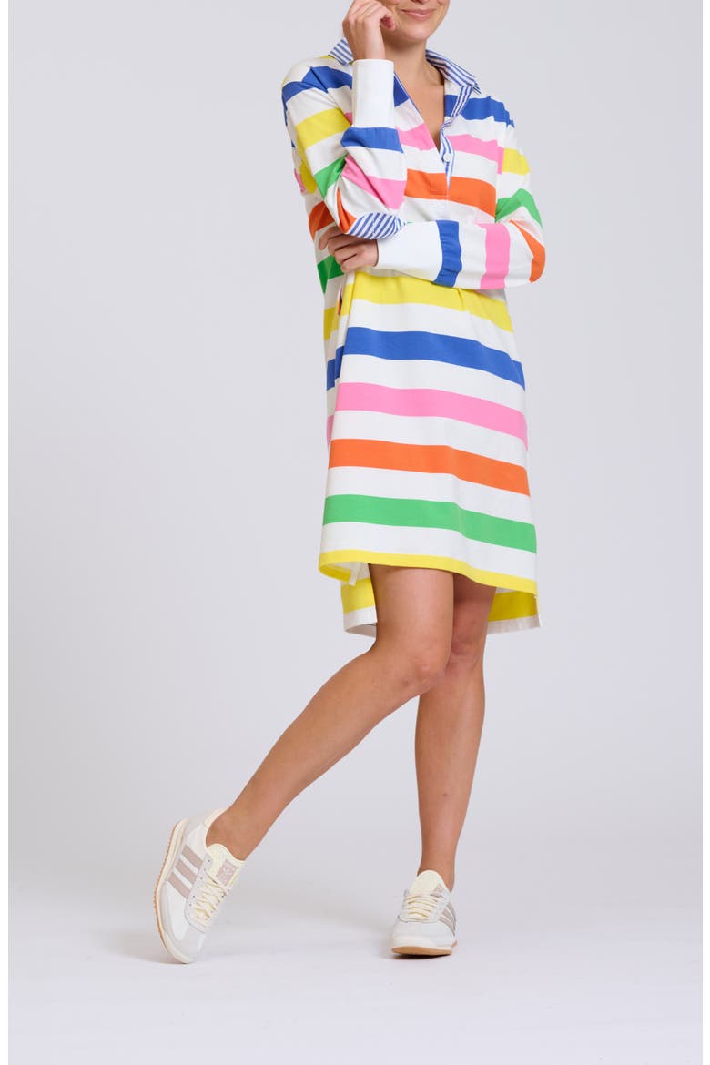 Summer Stripe Oversize Long Sleeve Stretch Cotton Shirtdress, Alternate, color, BRIGHT STRIPE