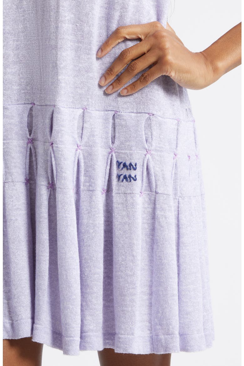 Snowflake Pointelle Linen & Cotton Polo Sweater Dress, Alternate, color, LILAC