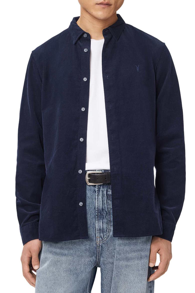 Birchwood Fine Wale Corduroy Button-Up Shirt, Alternate, color, SAPPHIRE BLUE