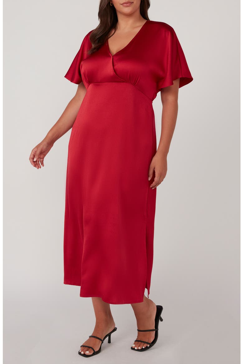 Artemis Flutter Sleeve Midi Dress, Alternate, color, CRIMSON