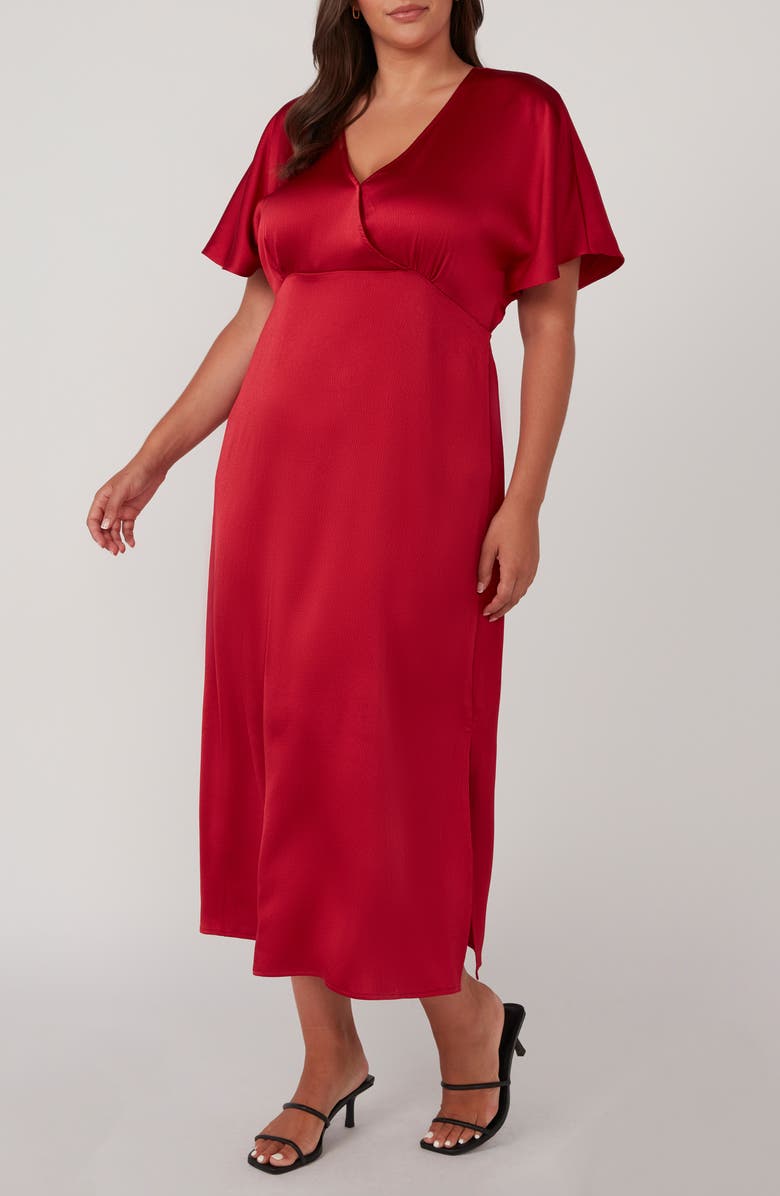 Estelle Artemis Flutter Sleeve Midi Dress, Alternate, color, Crimson