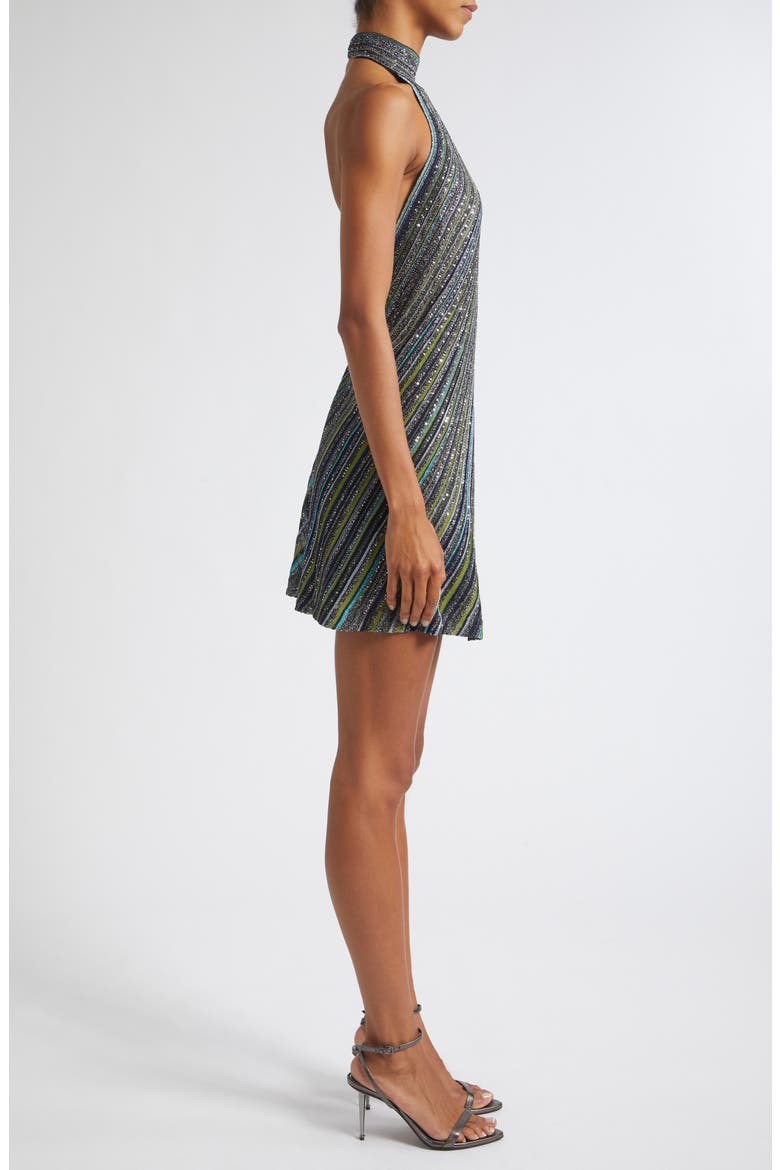 Sequin Embellished Halter Minidress, Alternate, color, S616T-GREEN TONES