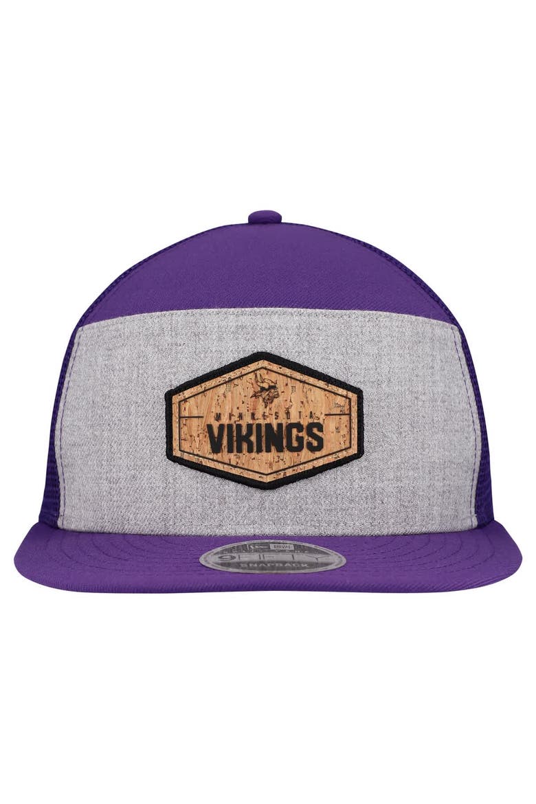Men's New Era  Gray/Purple Minnesota Vikings Cork Split Panel 9FIFTY Trucker Snapback Hat, Alternate, color, Gray