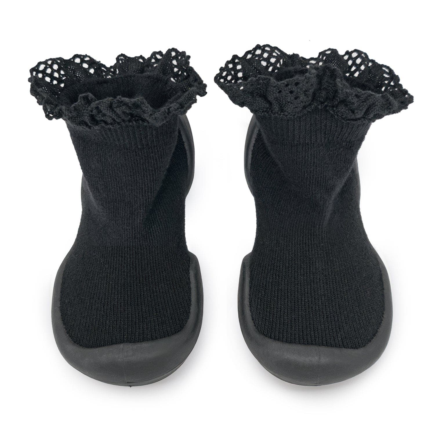 Komuello Toddler Girl Sock Shoes Lace Trim, Main, color, Black