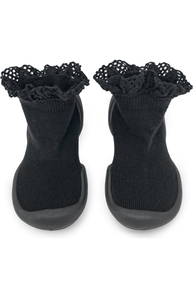 Komuello Toddler Girl Sock Shoes Lace Trim, Main, color, Black