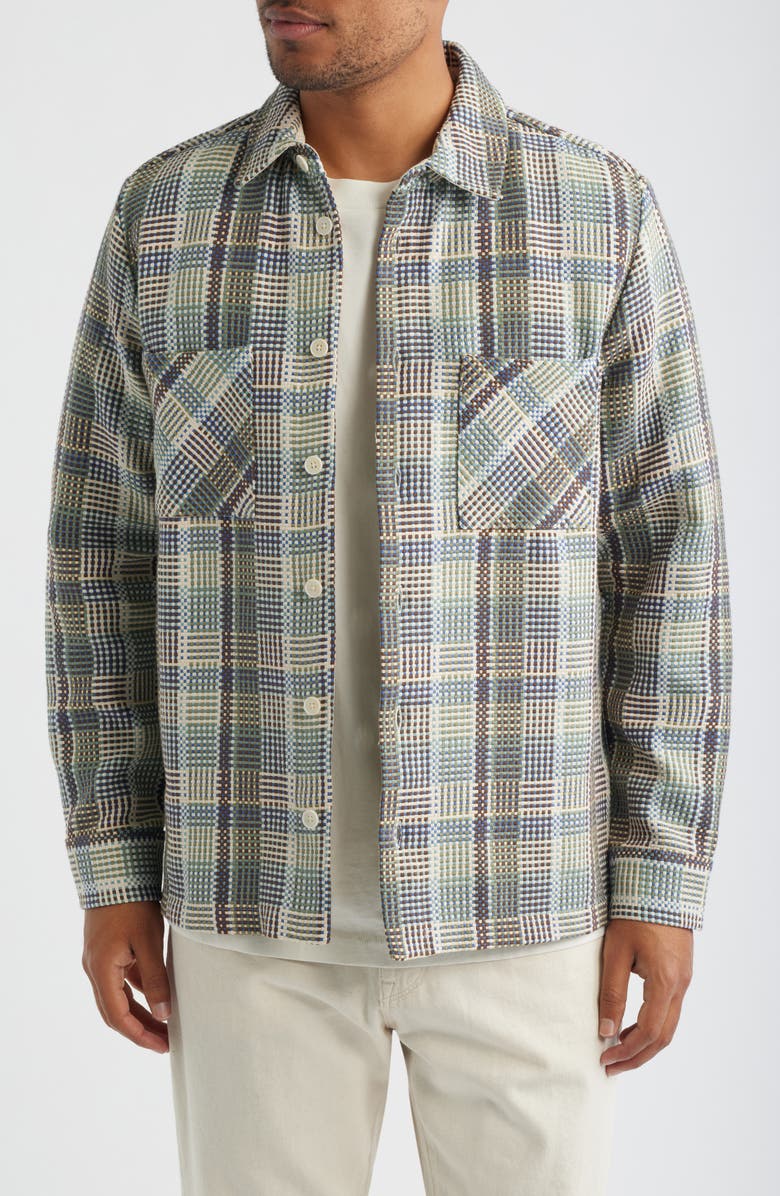 Wax London Whiting Basketweave Overshirt, Main, color, Blue / Green