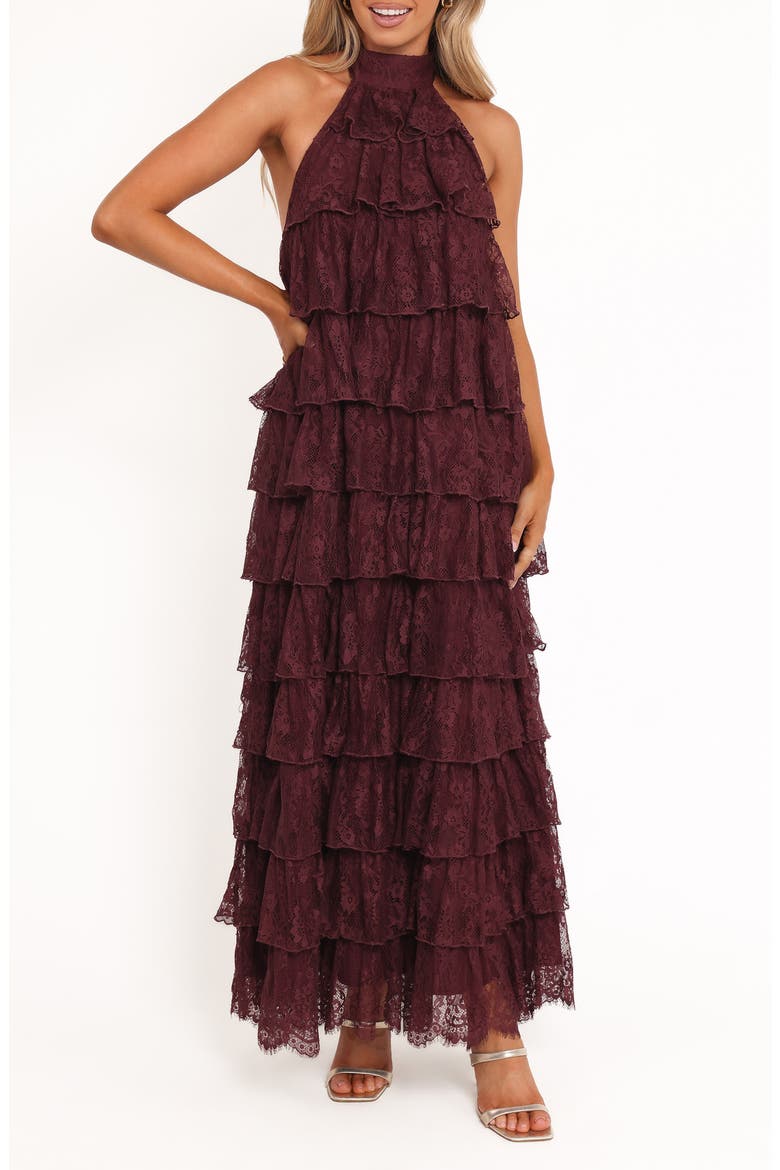 Zoella Ruffle Tiered Maxi Dress, Main, color, CHERRY LACE