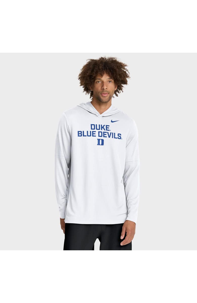 Nike Men's Nike White Duke Blue Devils 2025 Sideline Performance Long Sleeve Hoodie T-Shirt, Main, color, White