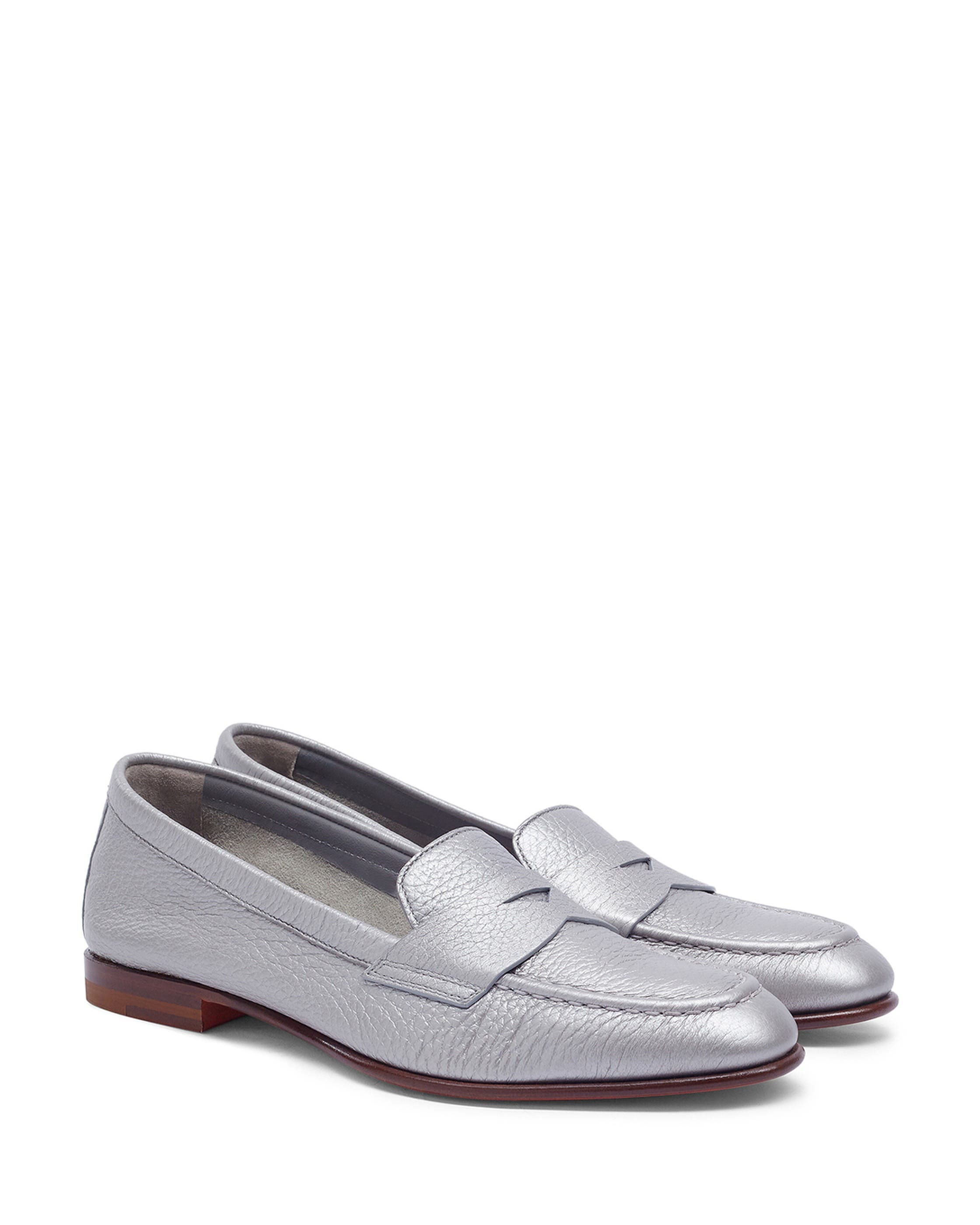 Women's Tumbled Leather Penny Loafer, Alternate, color, Silver