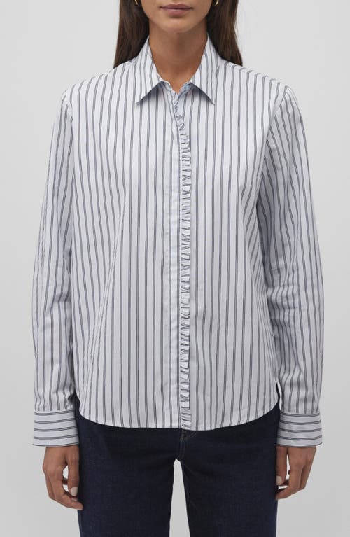 Mavi Jeans Ruffle Stripe Poplin Button-up Shirt In Navy Striped
