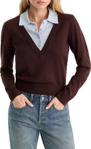 Good American The Two-in-One Merino Wool V-Neck Sweater