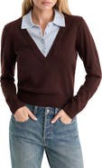 Good American The Two-in-One Merino Wool V-Neck Sweater