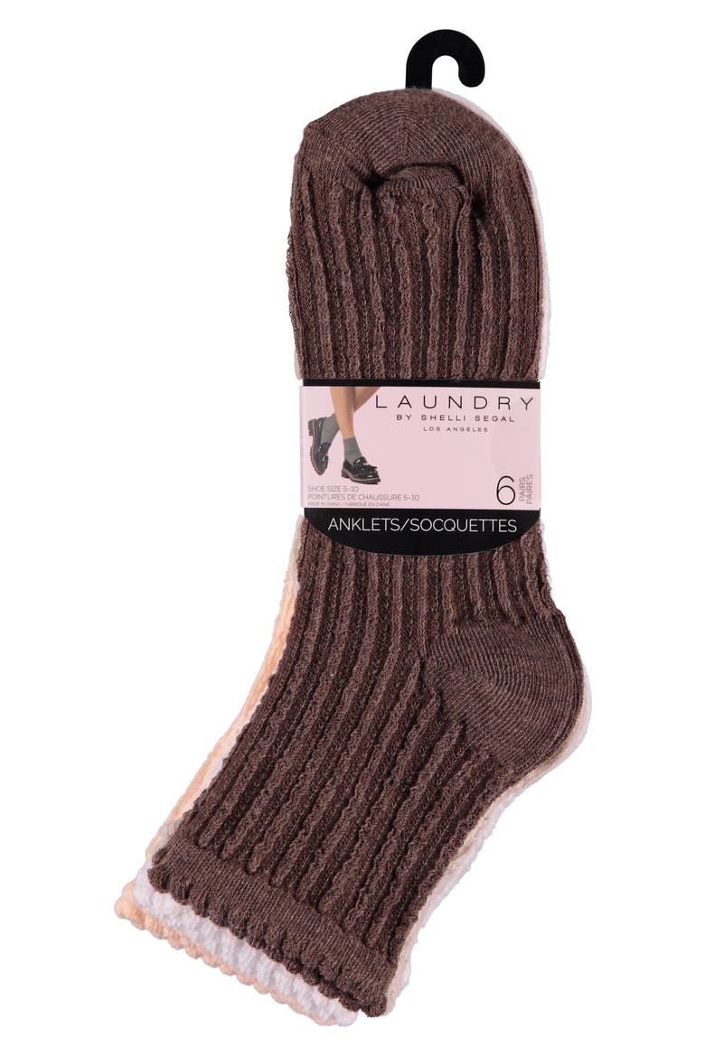 6-Pack Ruffle Scallop Anklet Socks, Alternate, color, SOFT PEACH/ WHITE/ OATMEAL