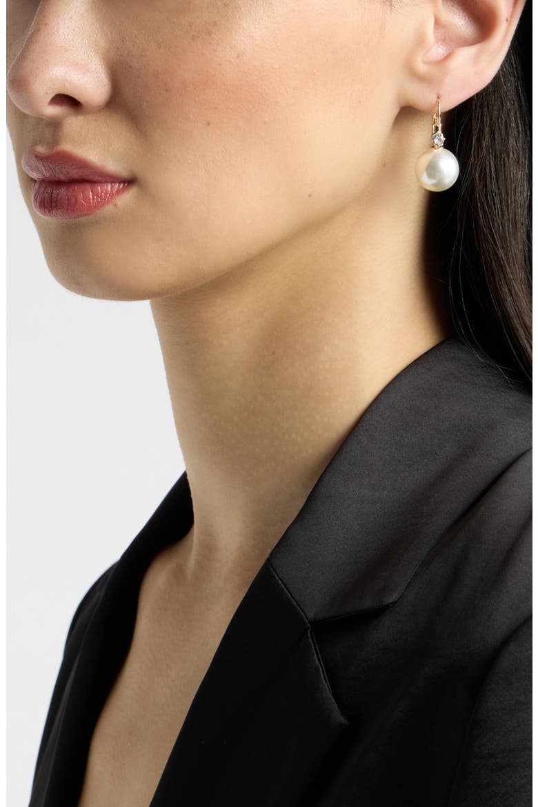 Pearl & Crystal Drop Earrings, Alternate, color, WHITE- CLEAR- GOLD