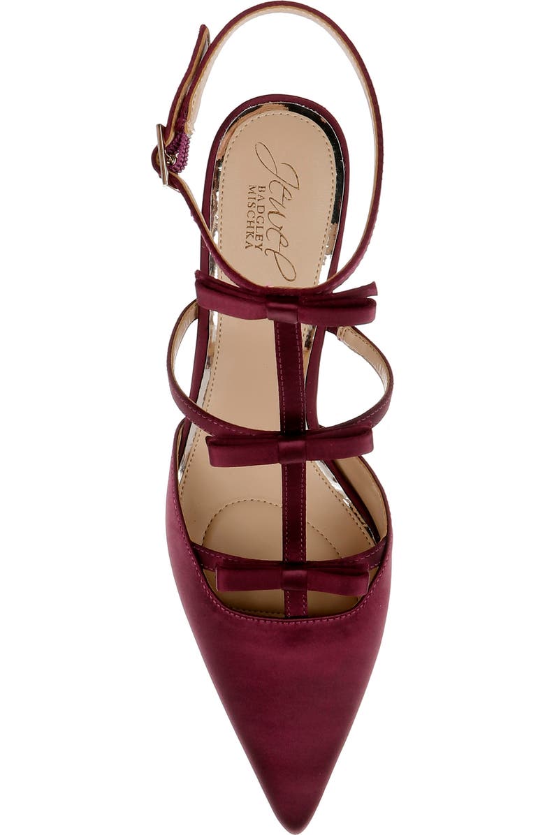 Jewel Badgley Mischka Elisabetta Ankle Strap Pointed Toe Kitten Heel Pump, Alternate, color, Bordeaux Satin