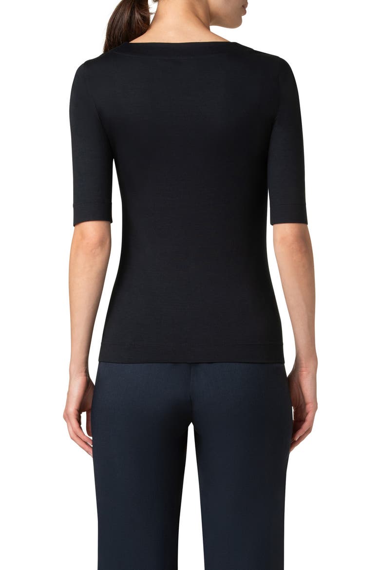 Square Neck Stretch Cotton Top, Alternate, color, NAVY