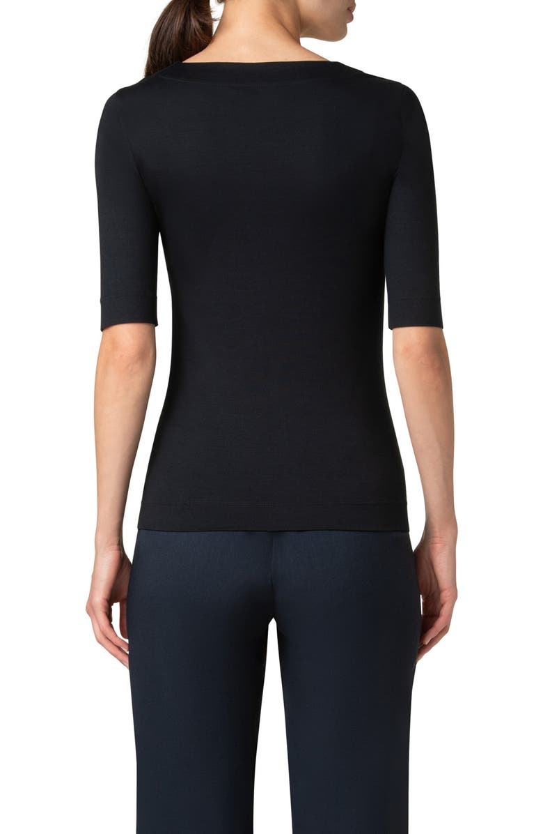 Akris punto Square Neck Stretch Cotton Top, Alternate, color, Navy