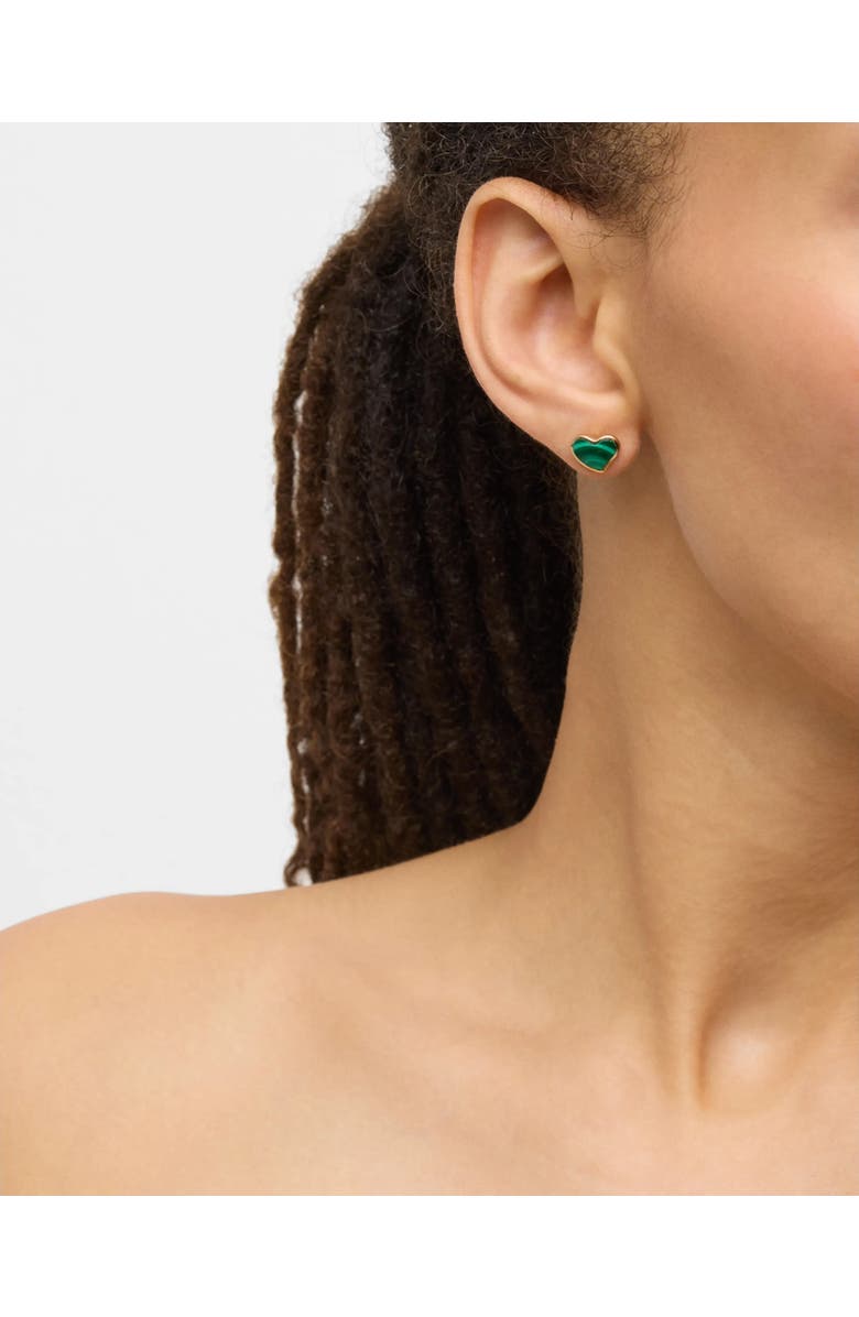 Jan Leslie Heart Stud Earring Set In Sterling With 18K Gold Overlay, Alternate, color, Green