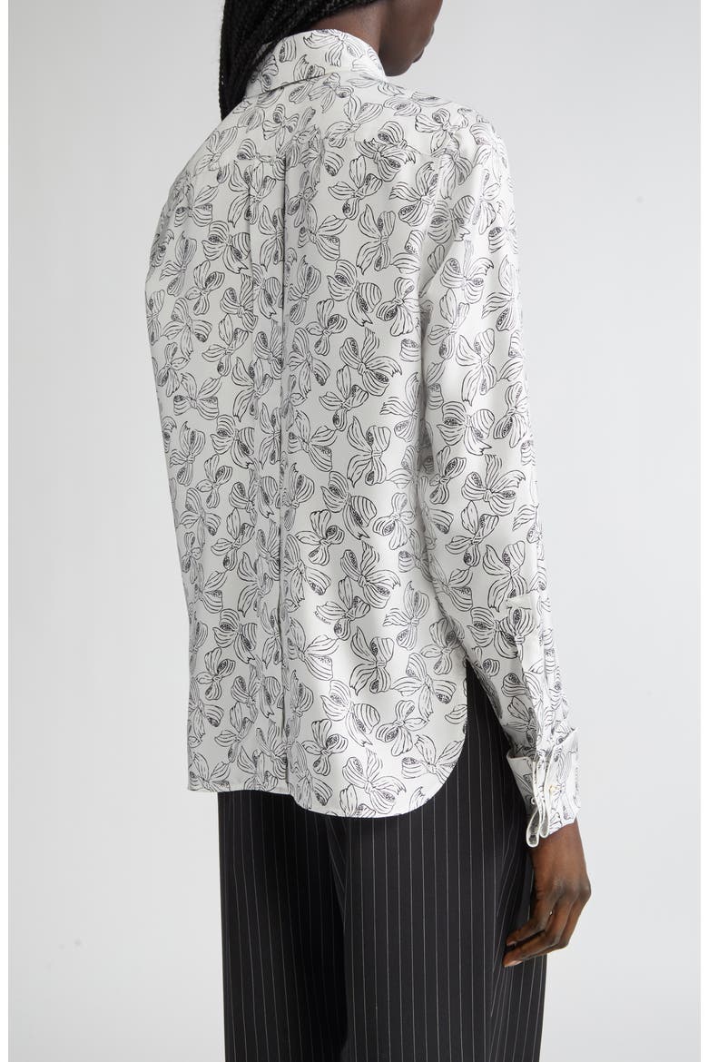 Rodesia Bow Print Silk Twill Button-Up Shirt, Alternate, color, WHITE BLACK