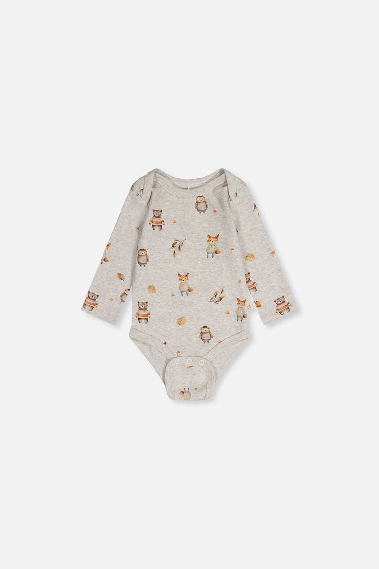 Organic Cotton Woodland Animal Snap Envelope Neck Romper, Alternate, color, Beige Animal Print