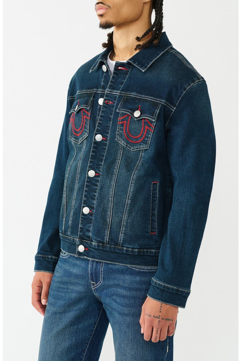Ladder Stitch Denim Jacket, Alternate, color, DARK HAWKS EYE