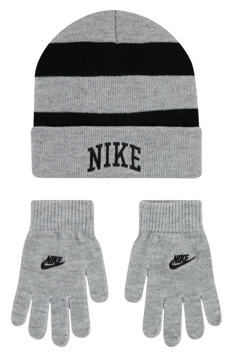 Nike Chunky Stripe Peak Beanie, Main, color, Dark Grey Heather