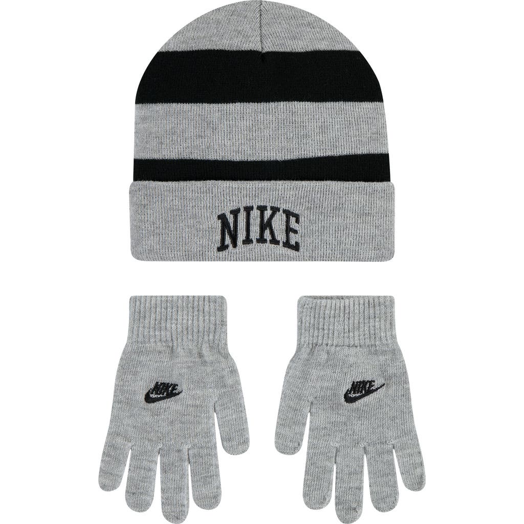 Nike Chunky Stripe Peak Beanie In Gray